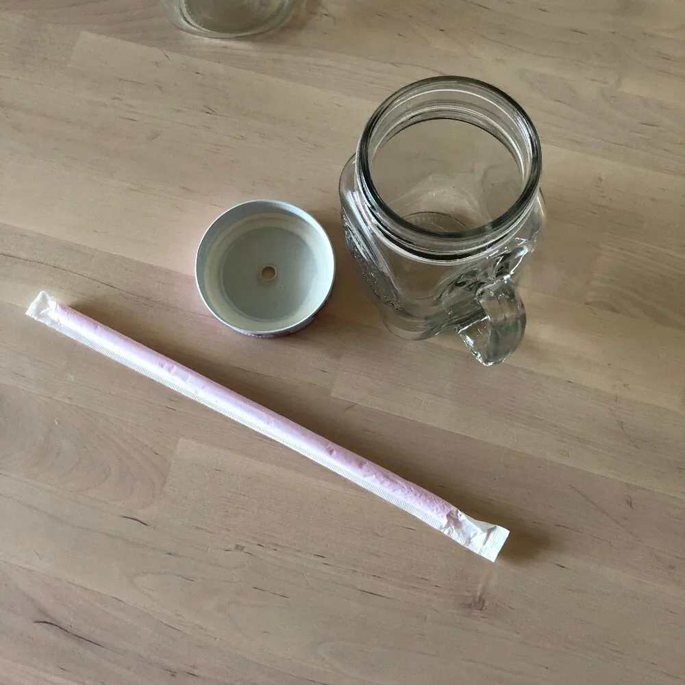 Mason Jar with Handle - Pink Flamingo Lid & Straw